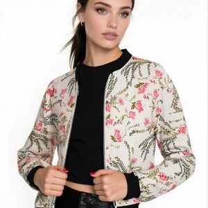 Cotton On Among Equals Pink and Cream Floral Bomber Jacket